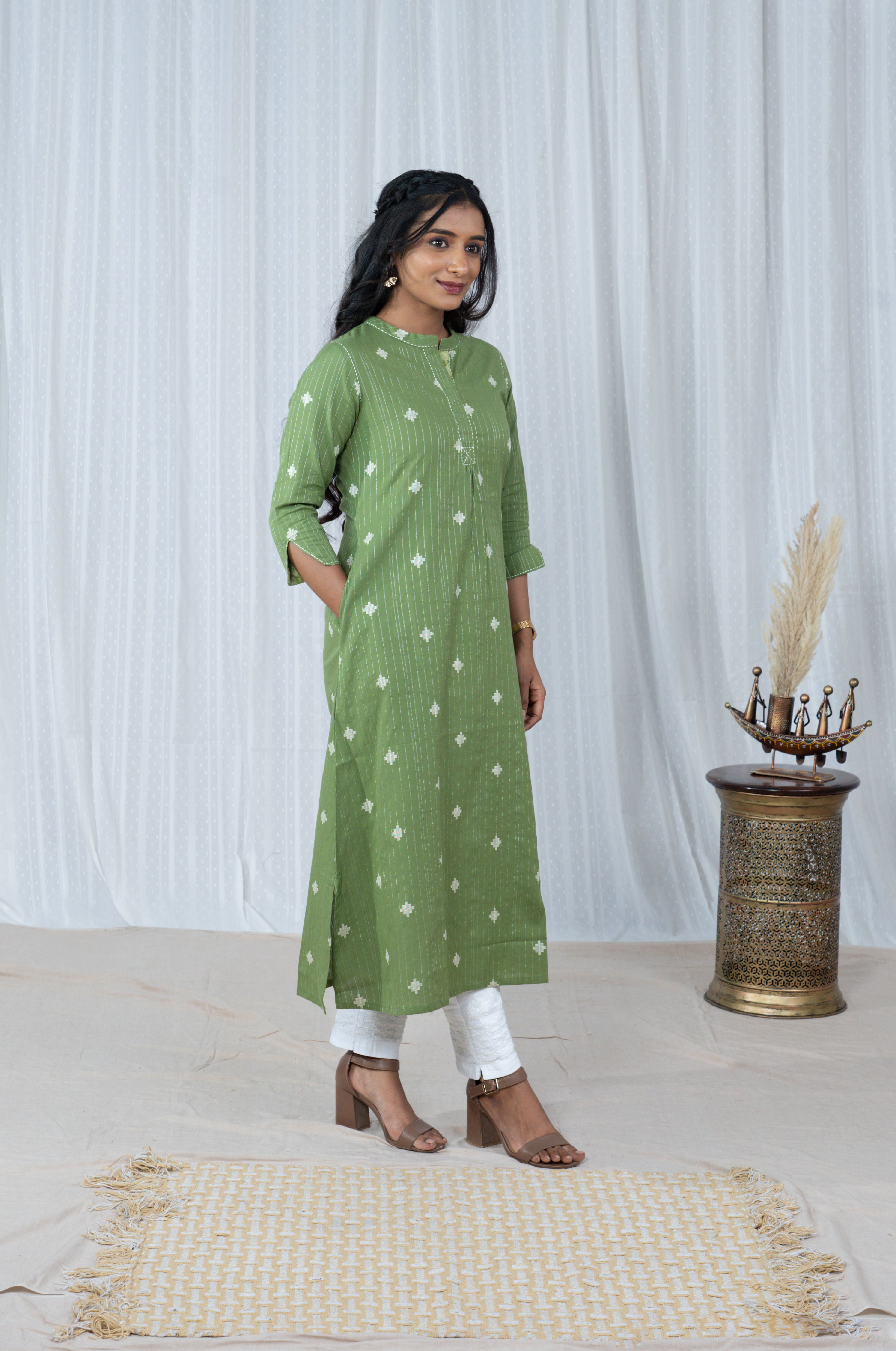 Pistachio South Cotton Embroidery Kurta