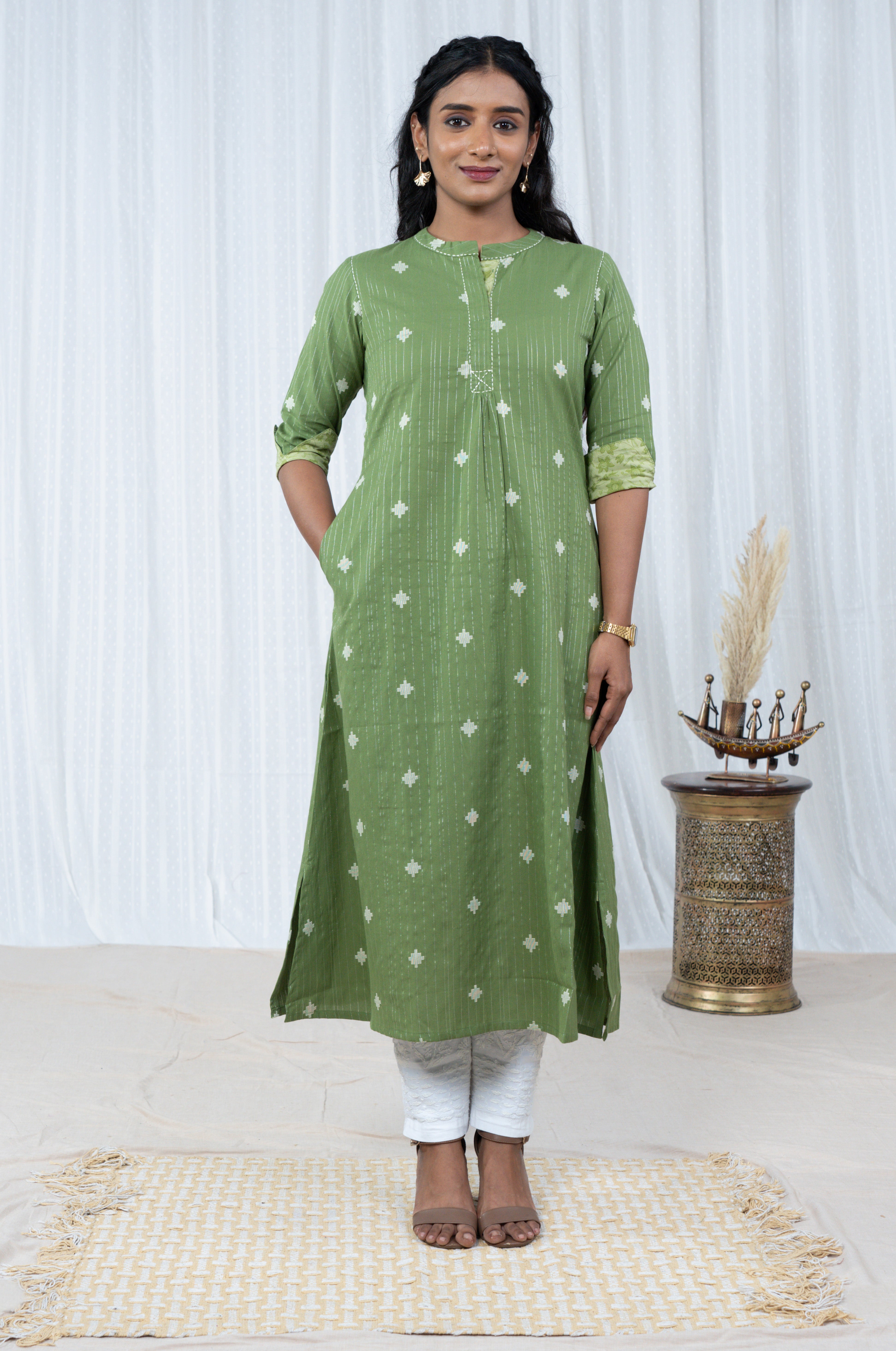 Pistachio South Cotton Embroidery Kurta
