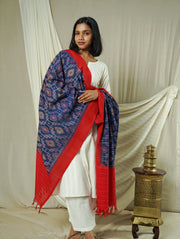 Blue Double Ikat Handwoven Cotton Dupatta
