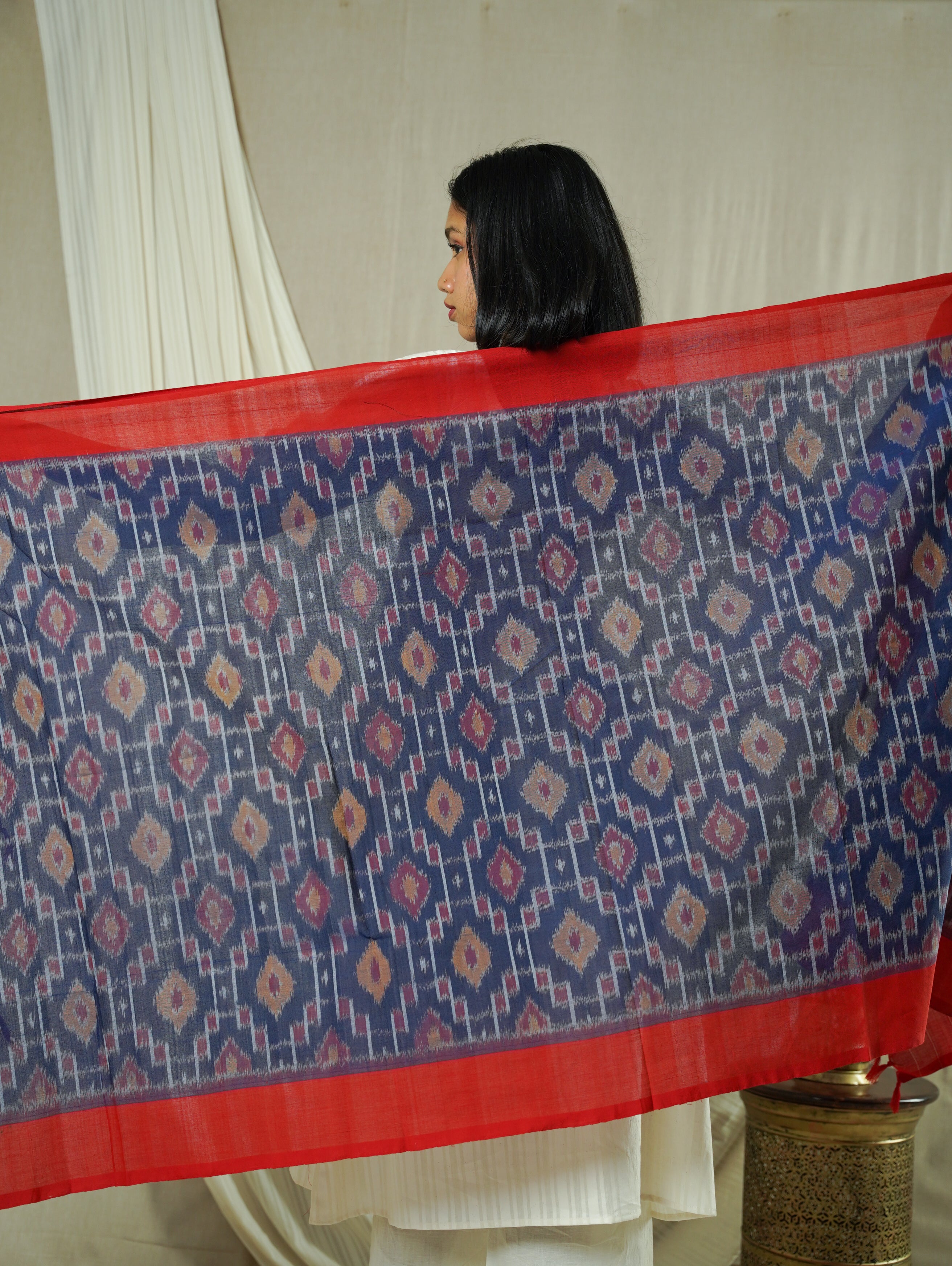 Blue Double Ikat Handwoven Cotton Dupatta
