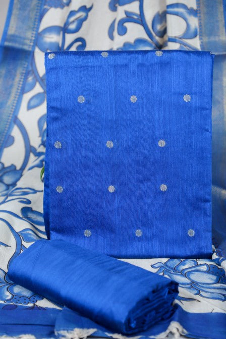Blue Raw Silk Suit with Kalamkari Dupatta (3 Pc Set)