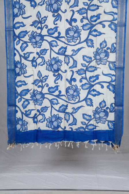 Blue Raw Silk Suit with Kalamkari Dupatta (3 Pc Set)