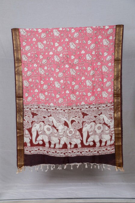 Maroon Raw Silk Suit with Kalamkari Dupatta (3 Pc Set)