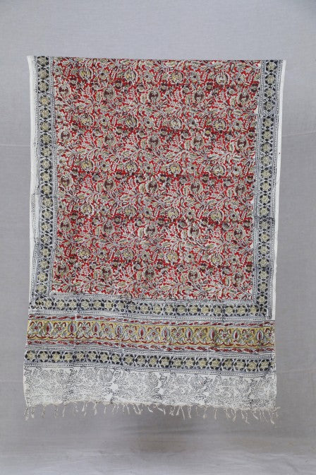 Cream Raw Silk Set with Kalamkari Dupatta (3 Pc Set)