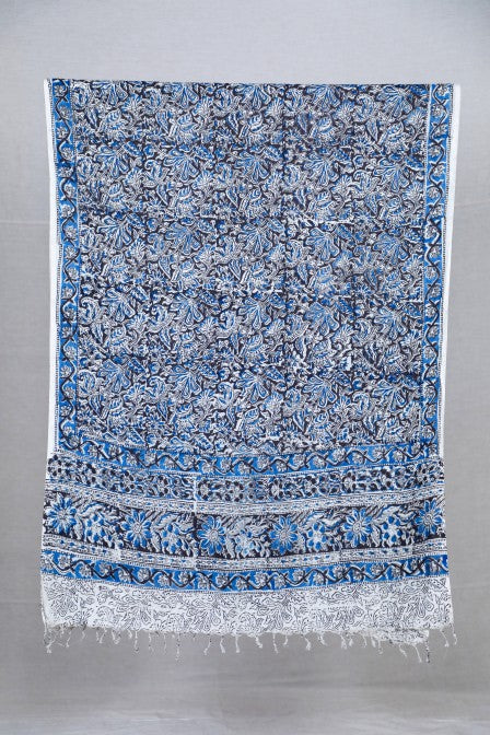 Grey Raw Silk Set with Kalamkari Dupatta (3 Pc Set)