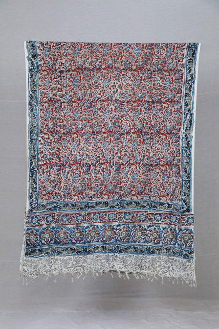 Navy Blue Raw Silk Set with Kalamkari Dupatta (3 Pc Set)
