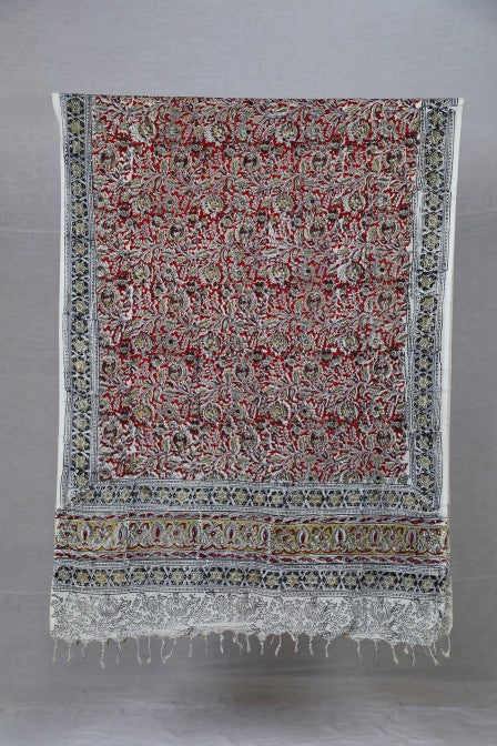 Grey Raw Silk Set with Kalamkari Dupatta (3 Pc Set)