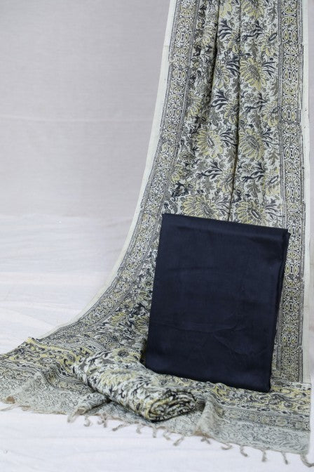 Black Raw Silk Set with Kalamkari Dupatta (3 Pc Set)
