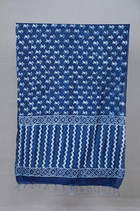 Blue Handwoven cotton Jacquard Suit with Indigo Dupatta (3 Pc Set)