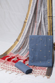 Grey Handwoven Cotton Jacquard Suit with Kalamkari Dupatta (3 pc set)