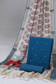 Blue Handwoven Cotton Jacquard Suit with Kalamkari Dupatta (3 pc set)