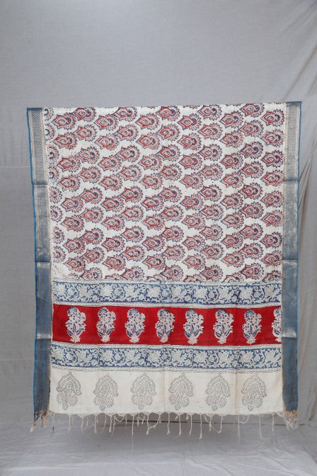Blue Handwoven Cotton Jacquard Suit with Kalamkari Dupatta (3 pc set)