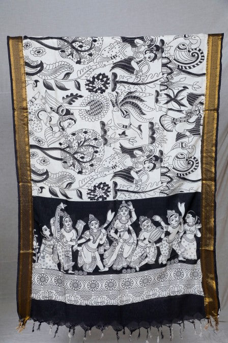 Black Handwoven Cotton Jacquard Suit with Kalamkari Dupatta (3 pc set)