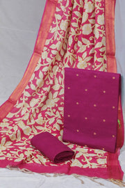 Magenta Handwoven Cotton Jacquard Suit with Kalamkari Dupatta (3 pc set)
