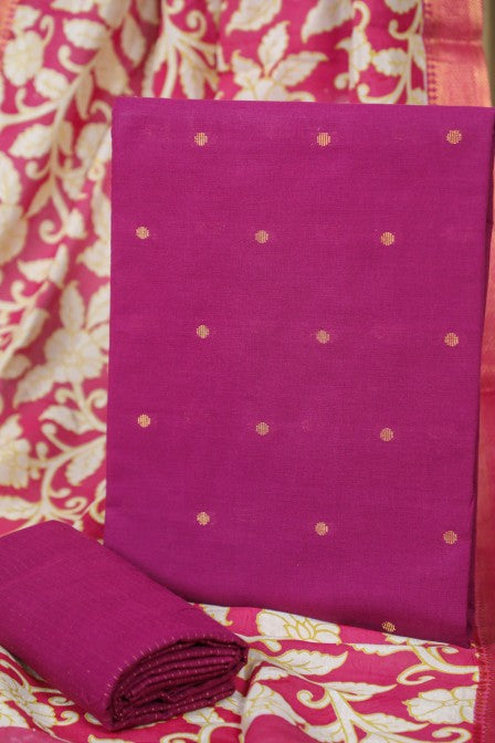 Magenta Handwoven Cotton Jacquard Suit with Kalamkari Dupatta (3 pc set)