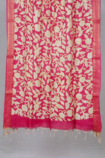 Magenta Handwoven Cotton Jacquard Suit with Kalamkari Dupatta (3 pc set)