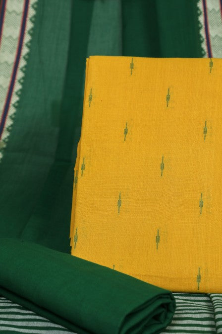 Yellow Handwoven cotton Jacquard suit with Woven Border Dupatta (3 Pc Set)