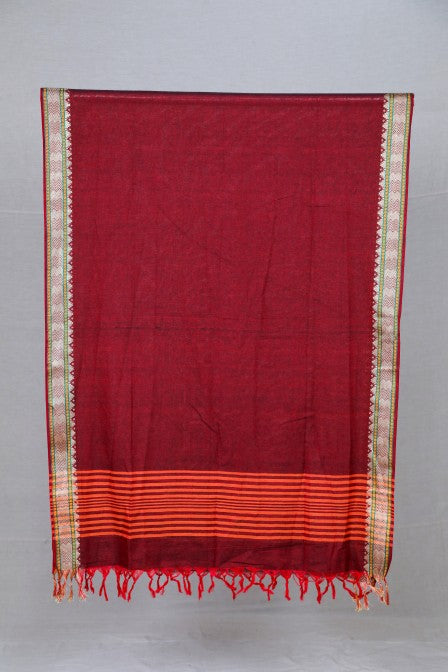 Orange Handwoven Cotton Border Suit with Woven Dupatta (3 Pc Set)