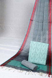 Aqua Pearl Handwoven cotton Jacquard suit with Woven Border Dupatta (3 Pc Set)