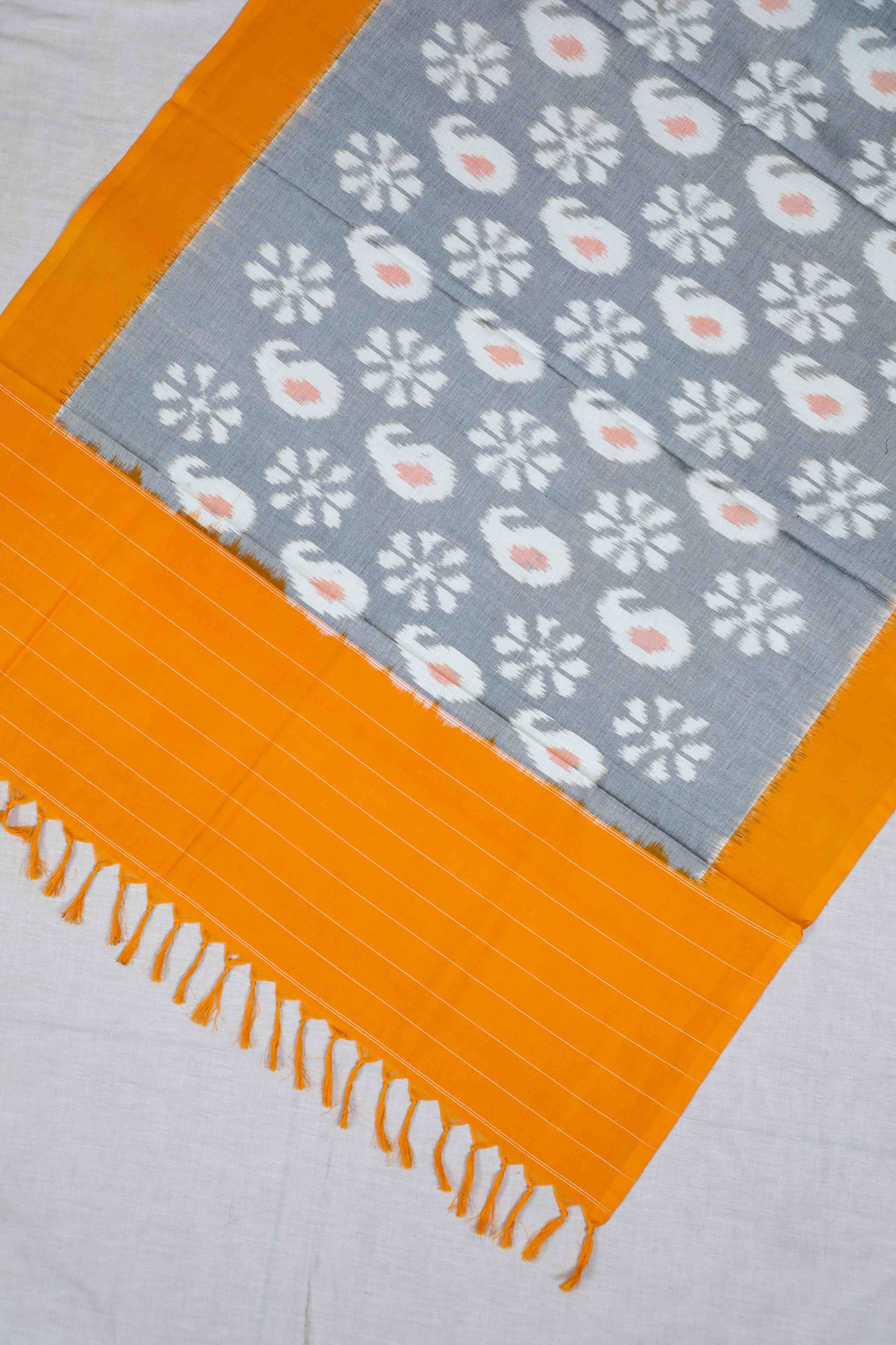 Grey Double Ikat Handwoven Cotton Dupatta