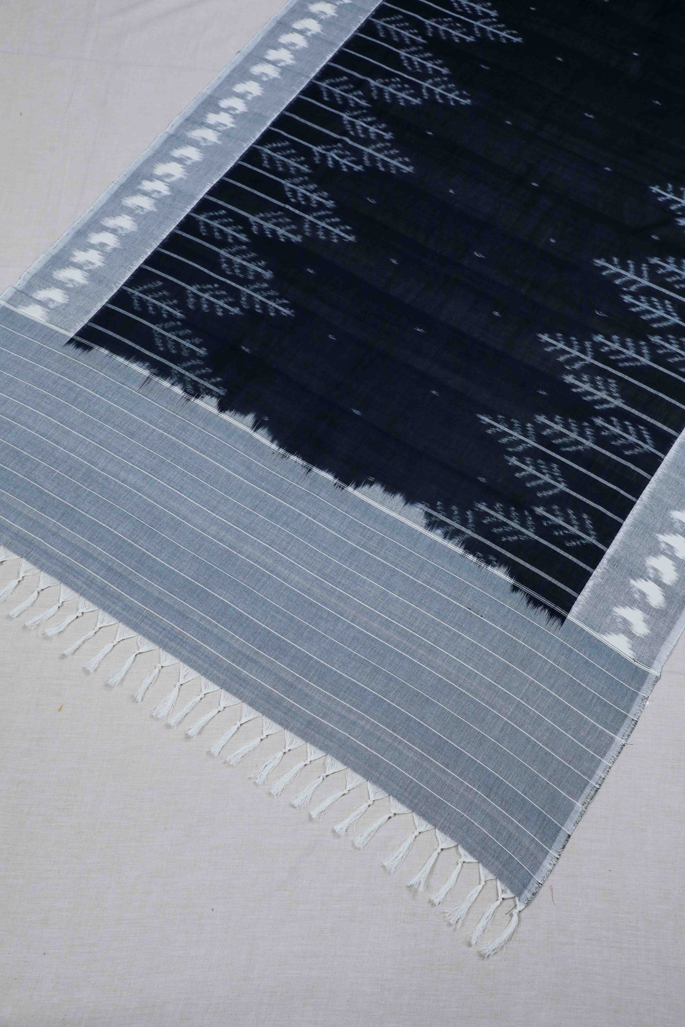 Black Double Ikat Handwoven Cotton Dupatta