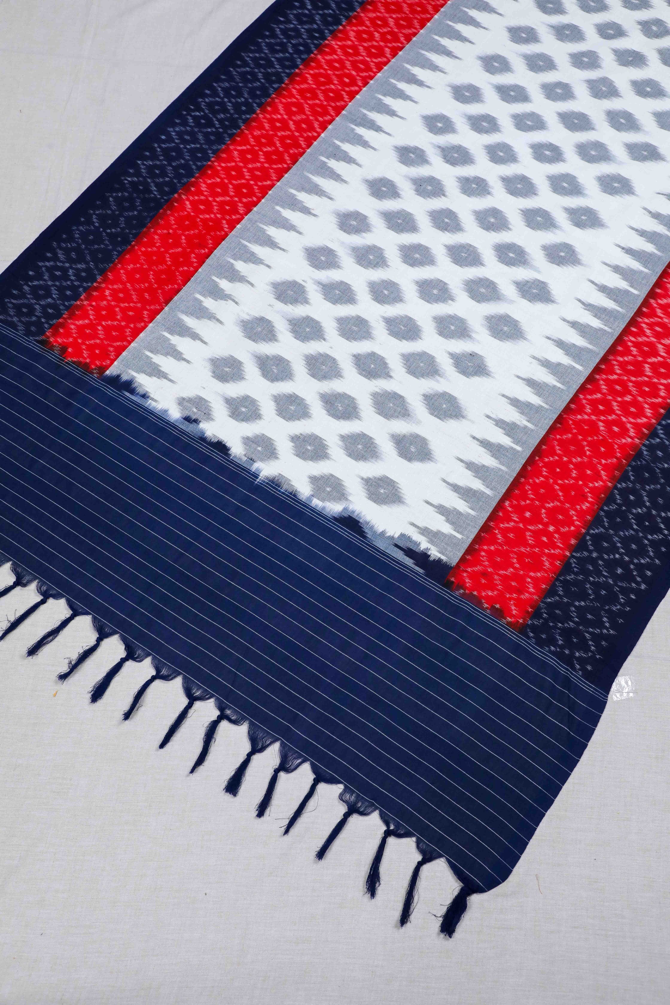 White Double Ikat Handwoven Cotton Dupatta