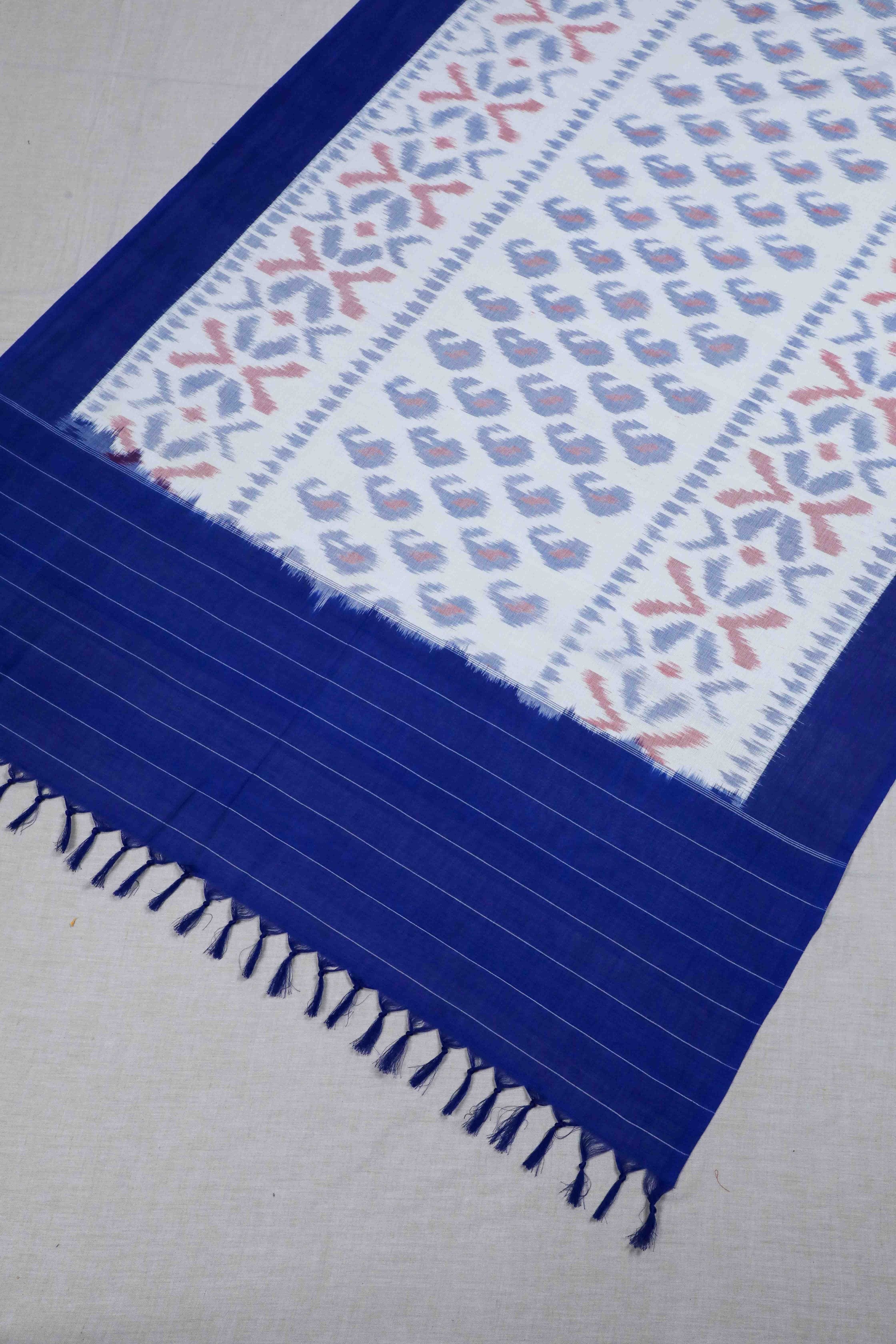 white Double Ikat Handwoven Cotton Dupatta