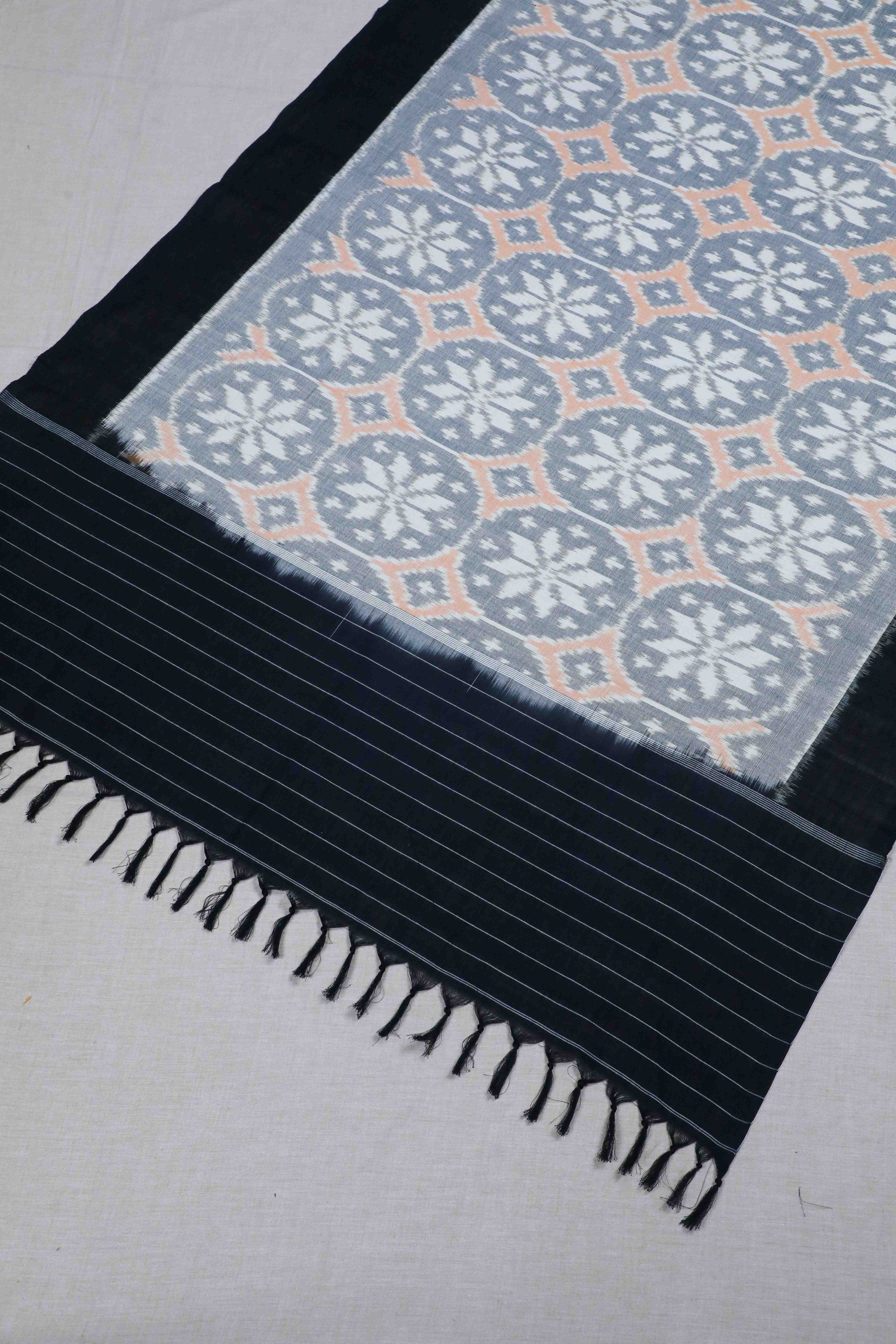 Black Double Ikat Handwoven Cotton Dupatta