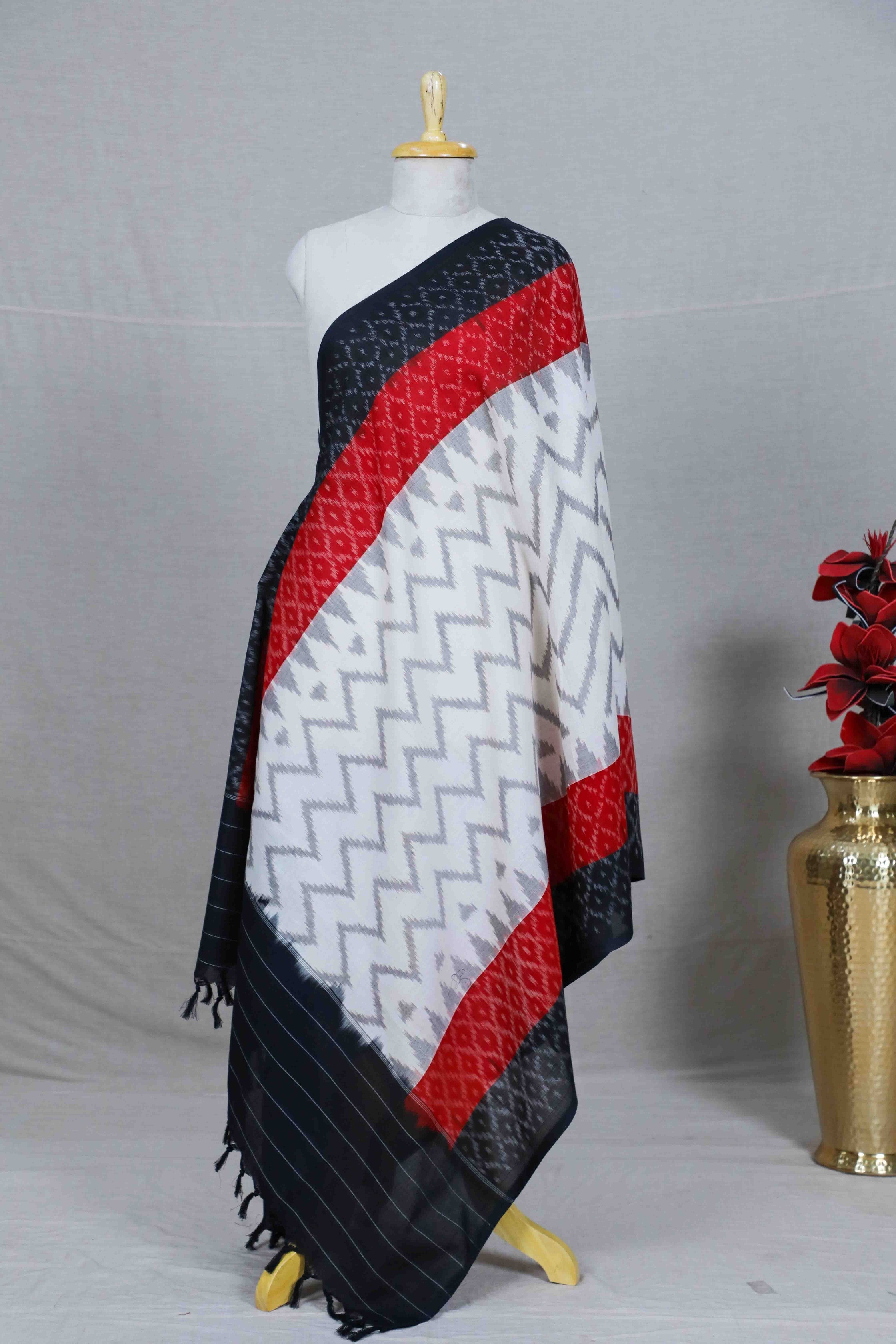 Black Double Ikat Handwoven Cotton Dupatta