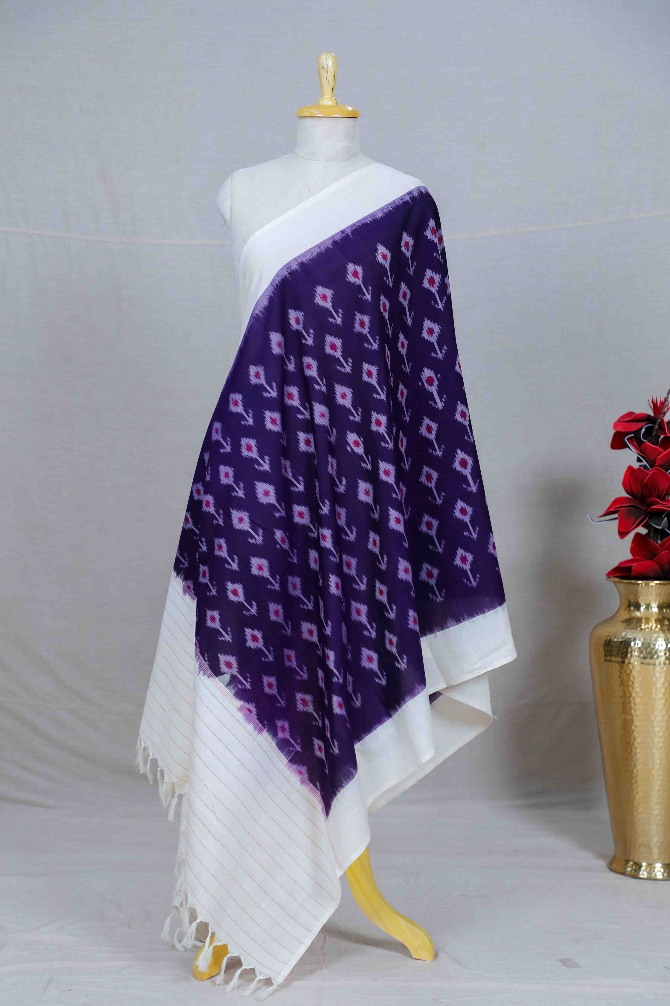 Purple Double Ikat Handwoven Cotton Dupatta