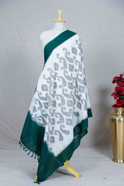 White Double Ikat Handwoven Cotton Dupatta