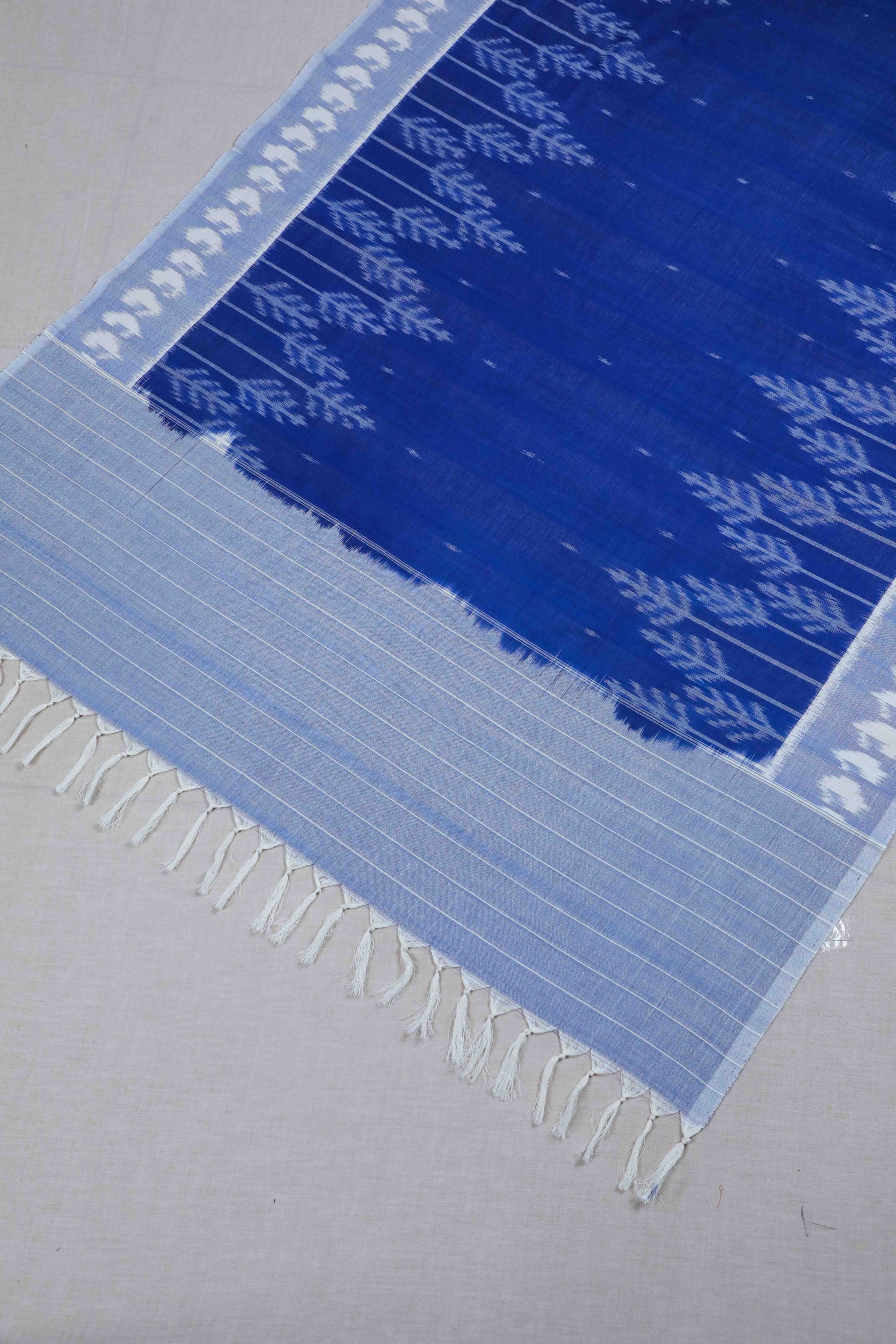 Blue Double Ikat Handwoven Cotton Dupatta