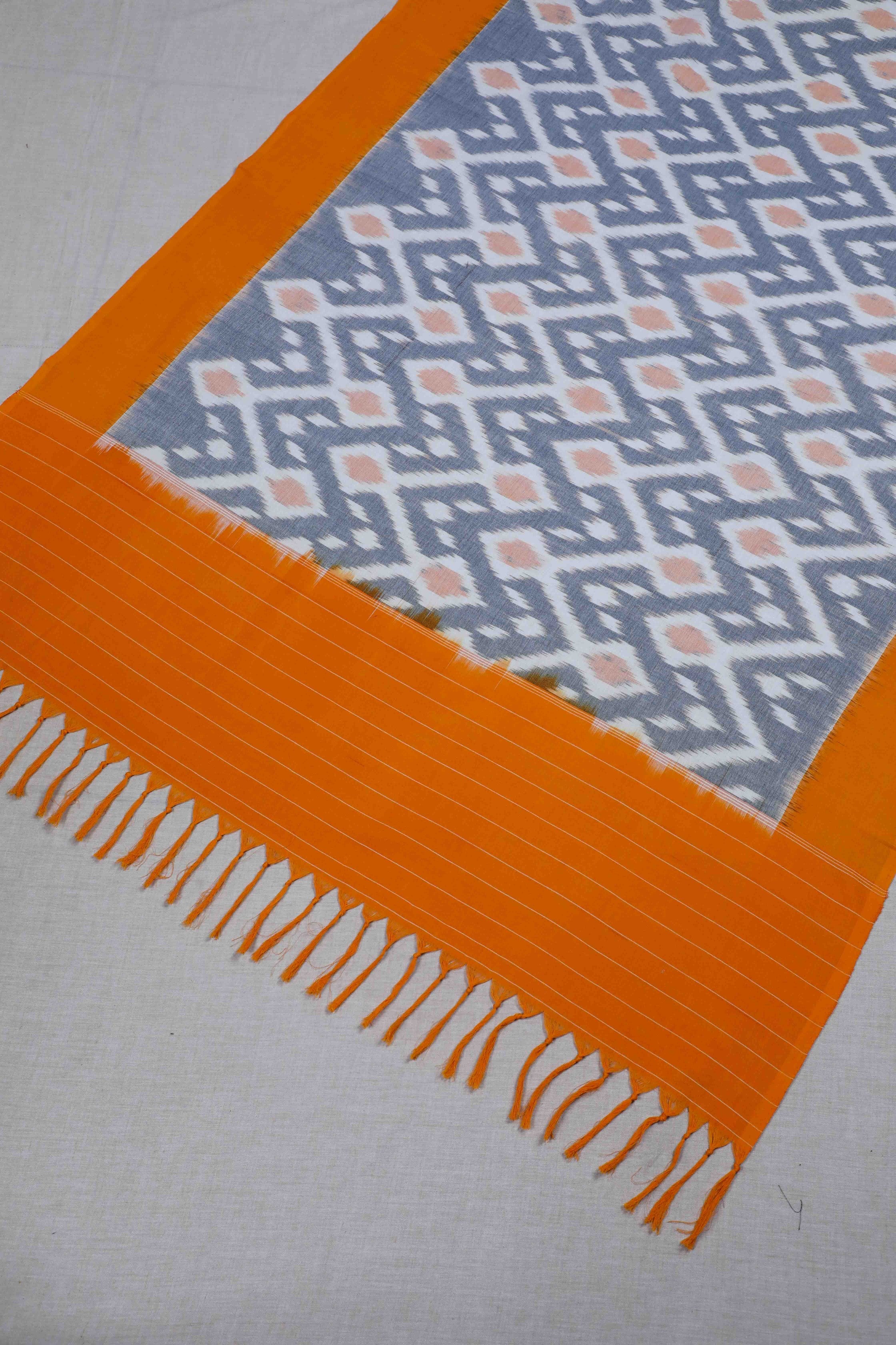 Grey Double Ikat Handwoven Cotton Dupatta