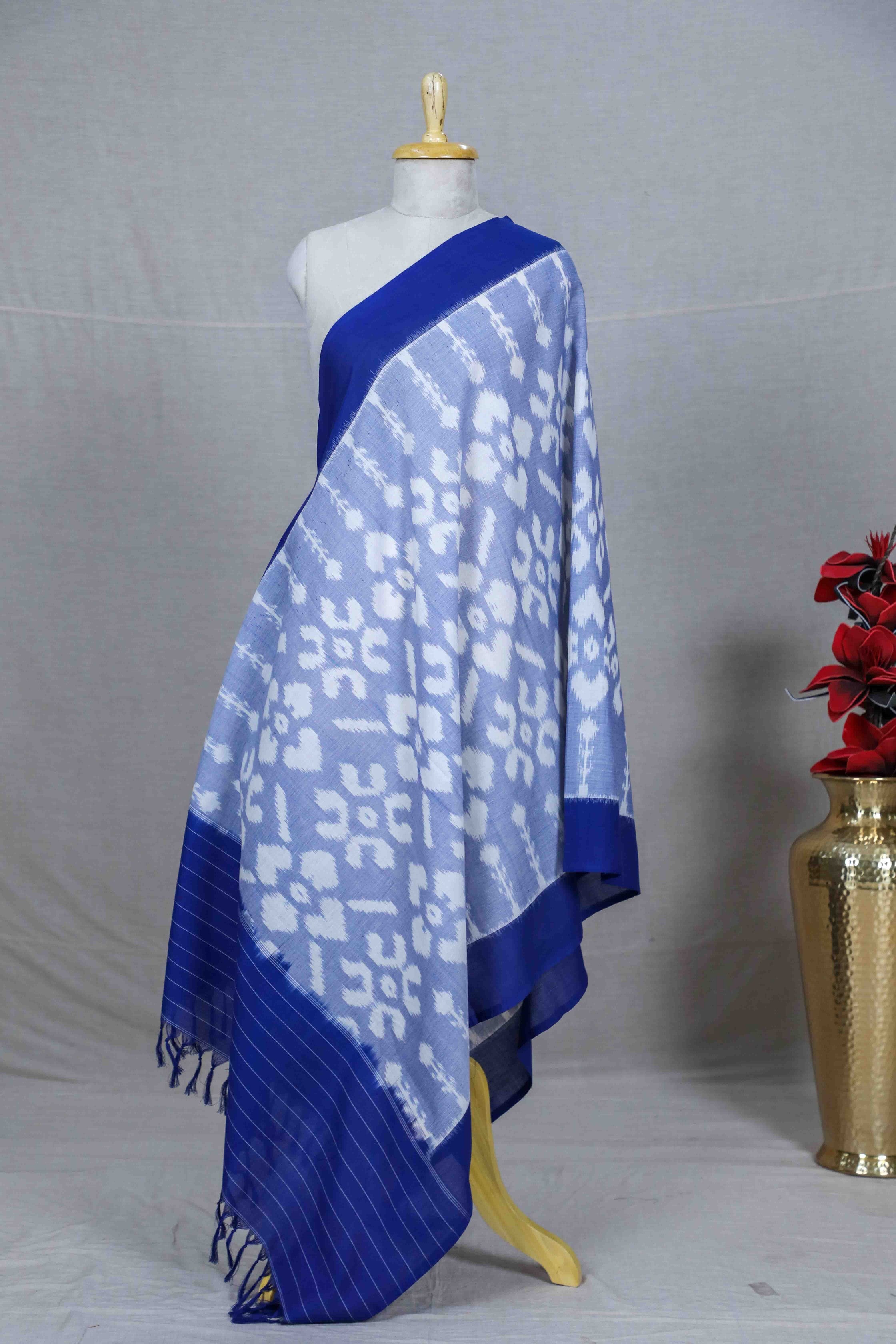 Blue Double Ikat Handwoven Cotton Dupatta