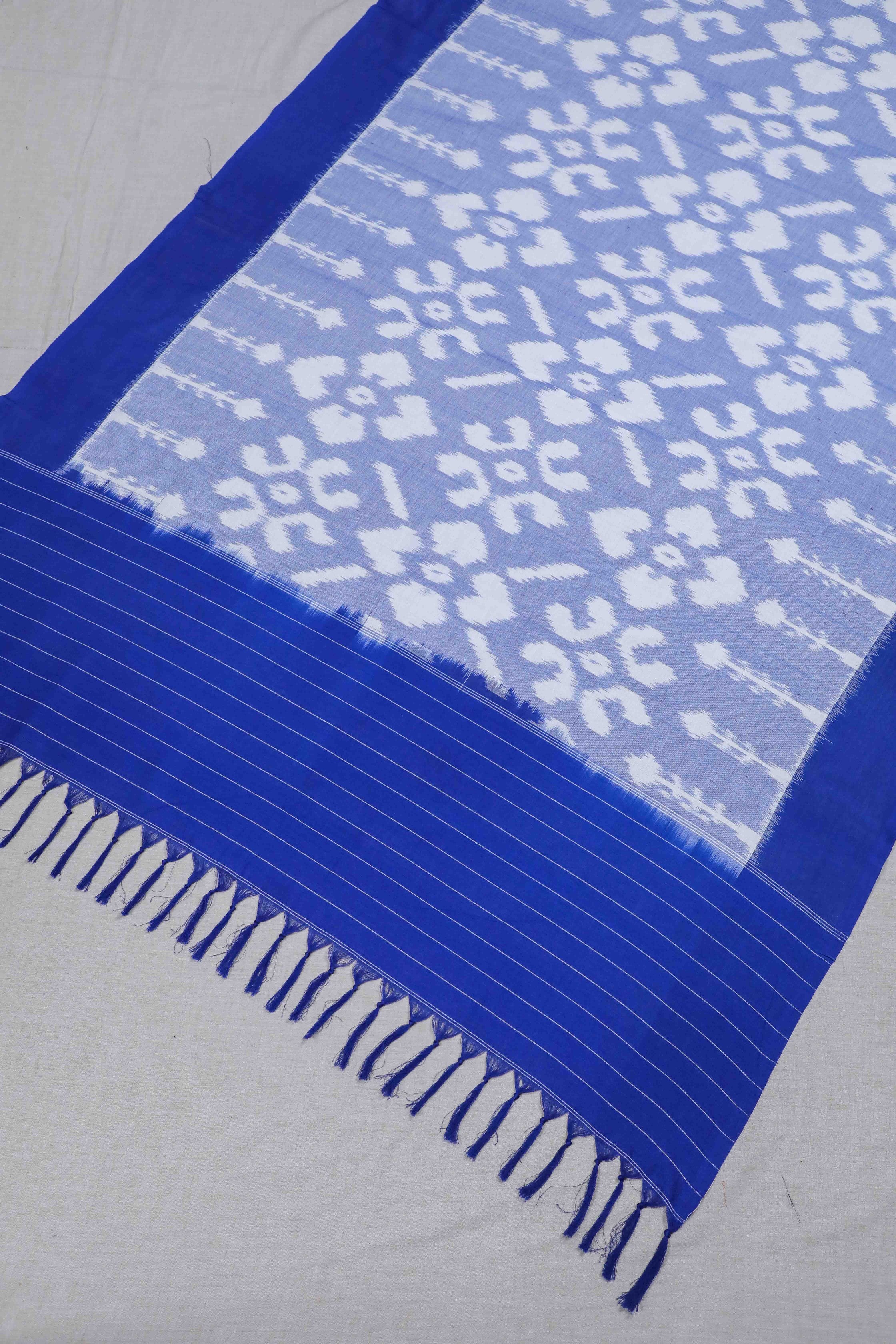 Blue Double Ikat Handwoven Cotton Dupatta