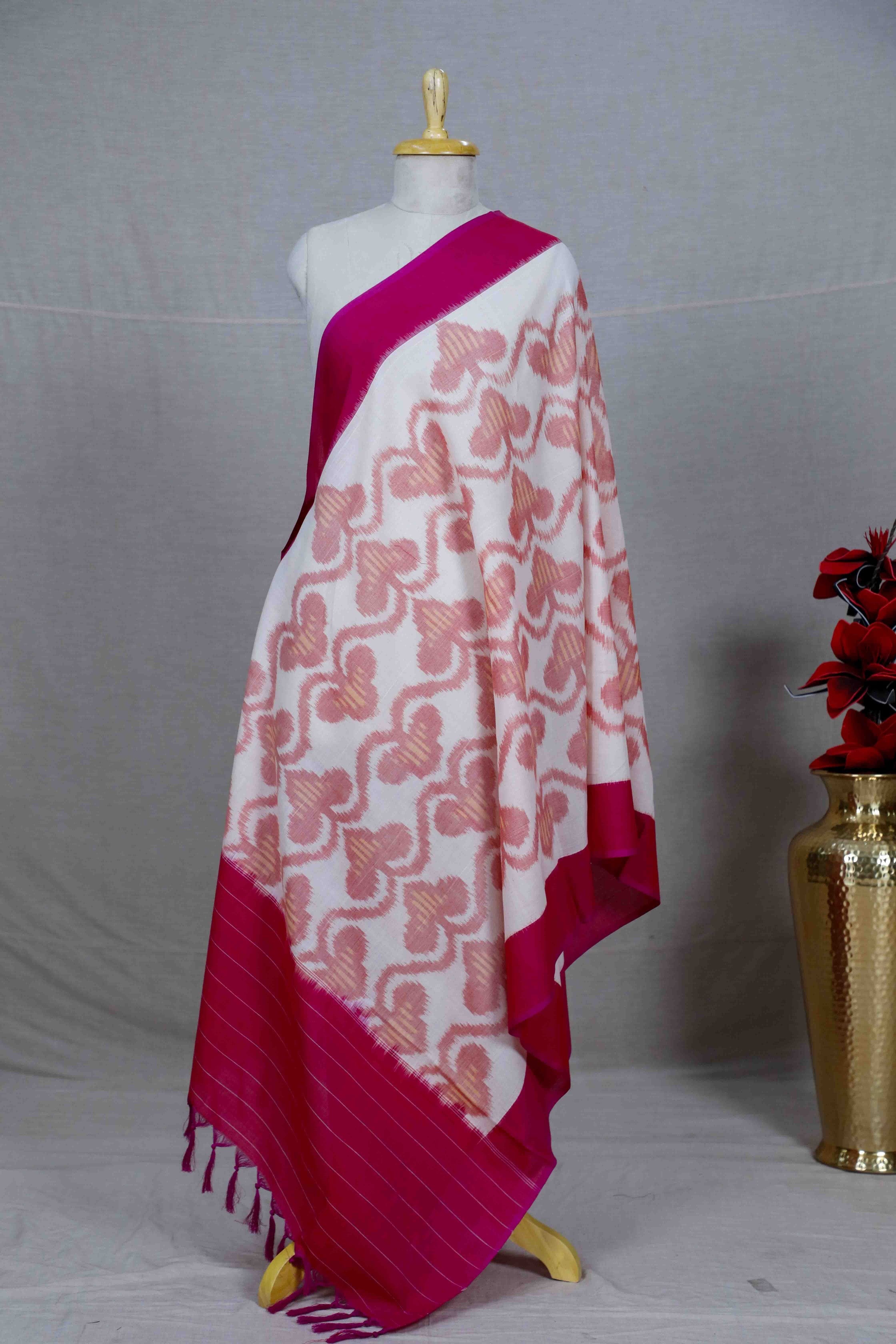 Magenta Double Ikat Handwoven Cotton Dupatta
