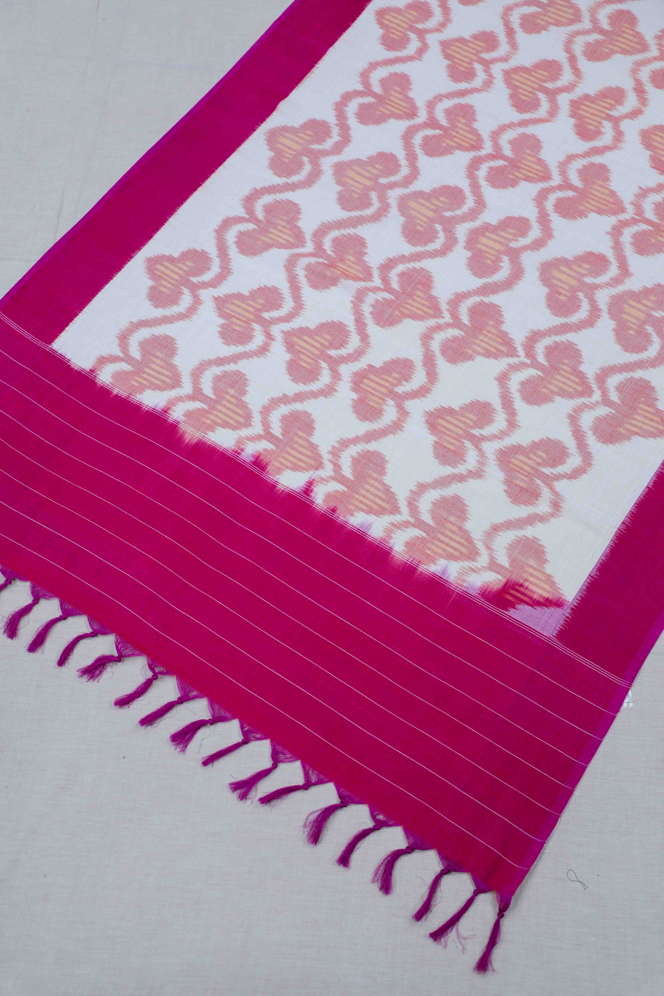 Magenta Double Ikat Handwoven Cotton Dupatta