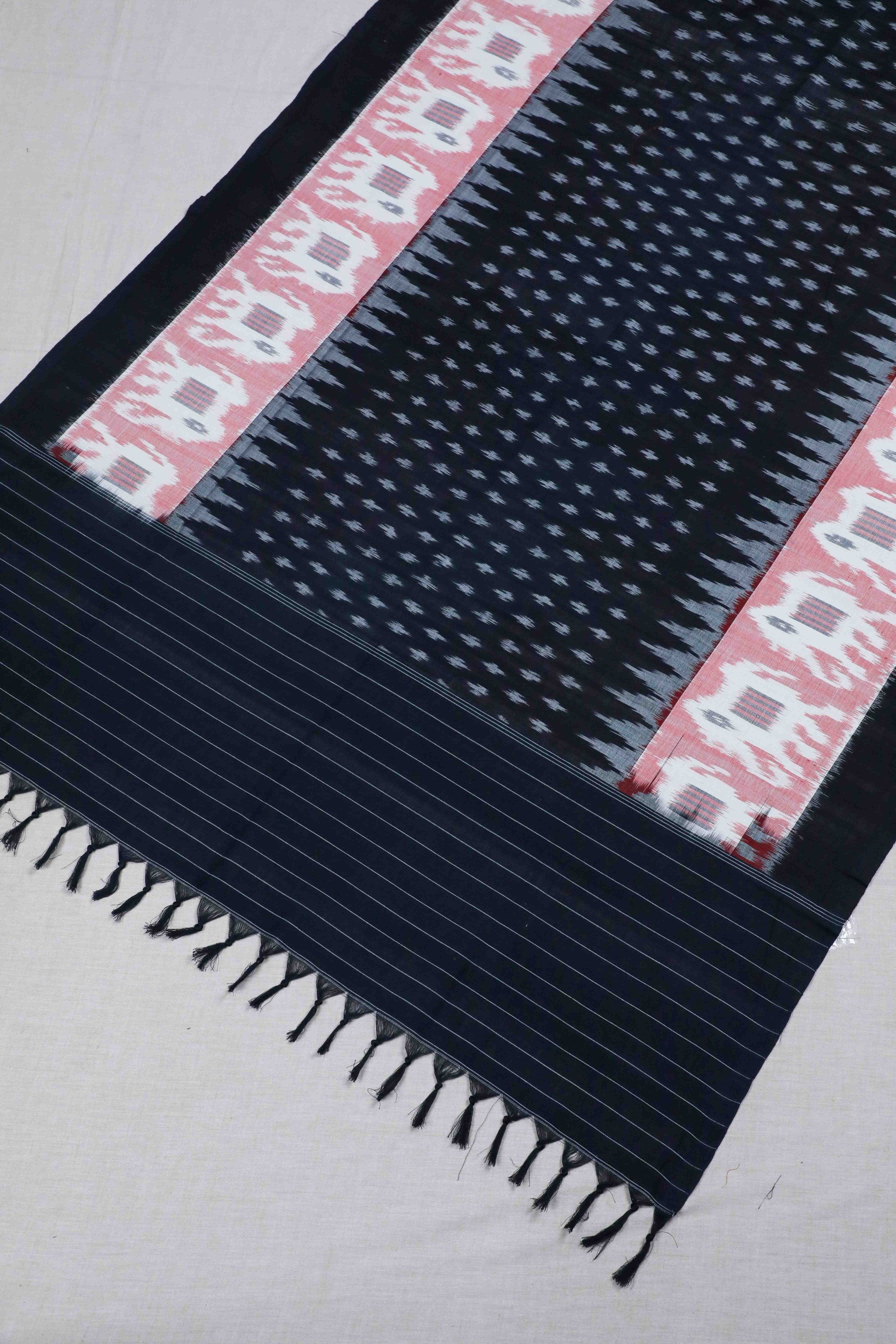 Black Double Ikat Handwoven Cotton Dupatta