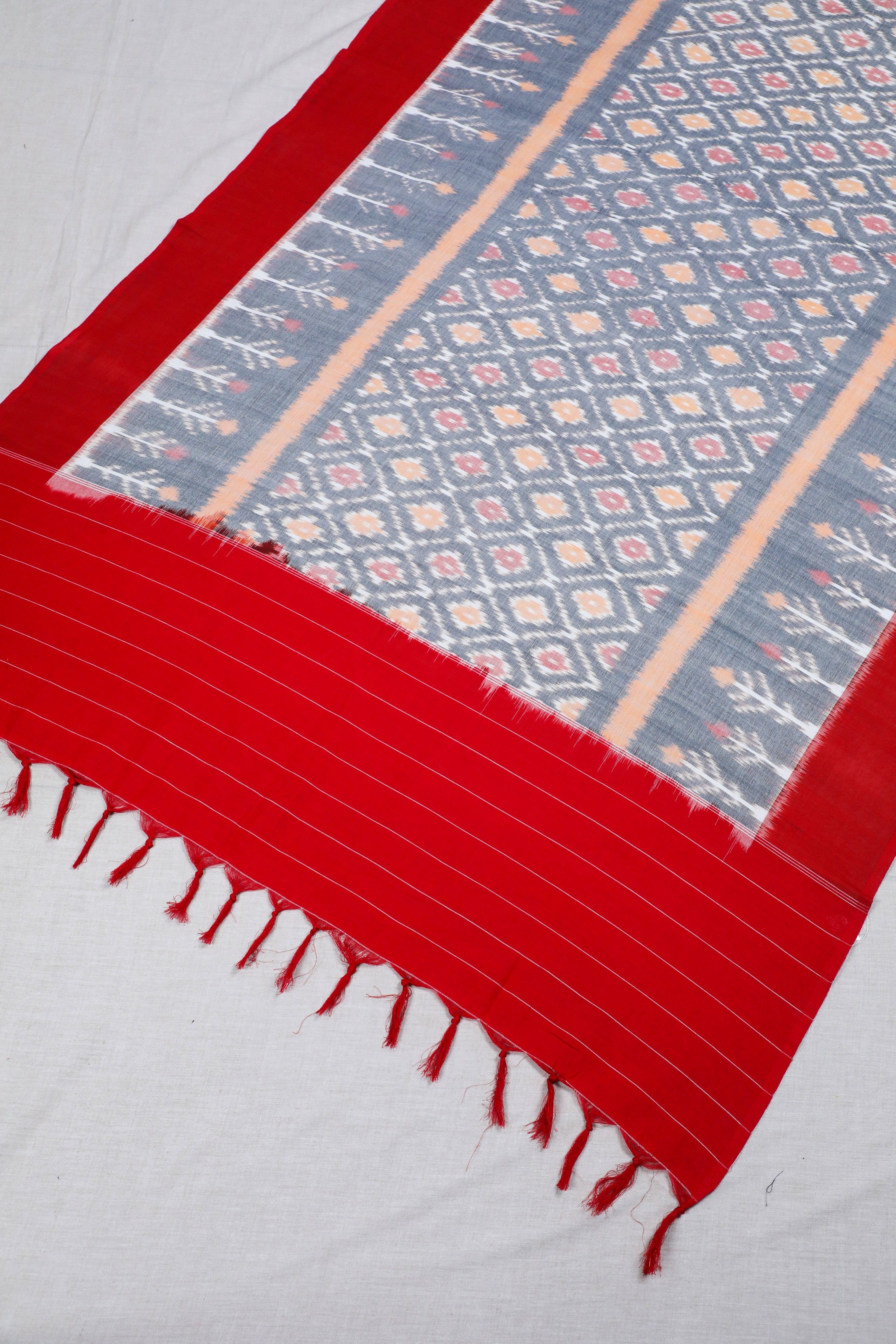 Grey Double Ikat Handwoven Cotton Dupatta