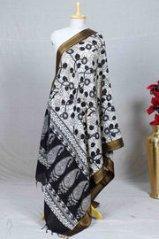 Black Kalamkari Mangalgiri Silk Dupatta