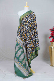 Green Kalamkari Mangalgiri Silk Dupatta
