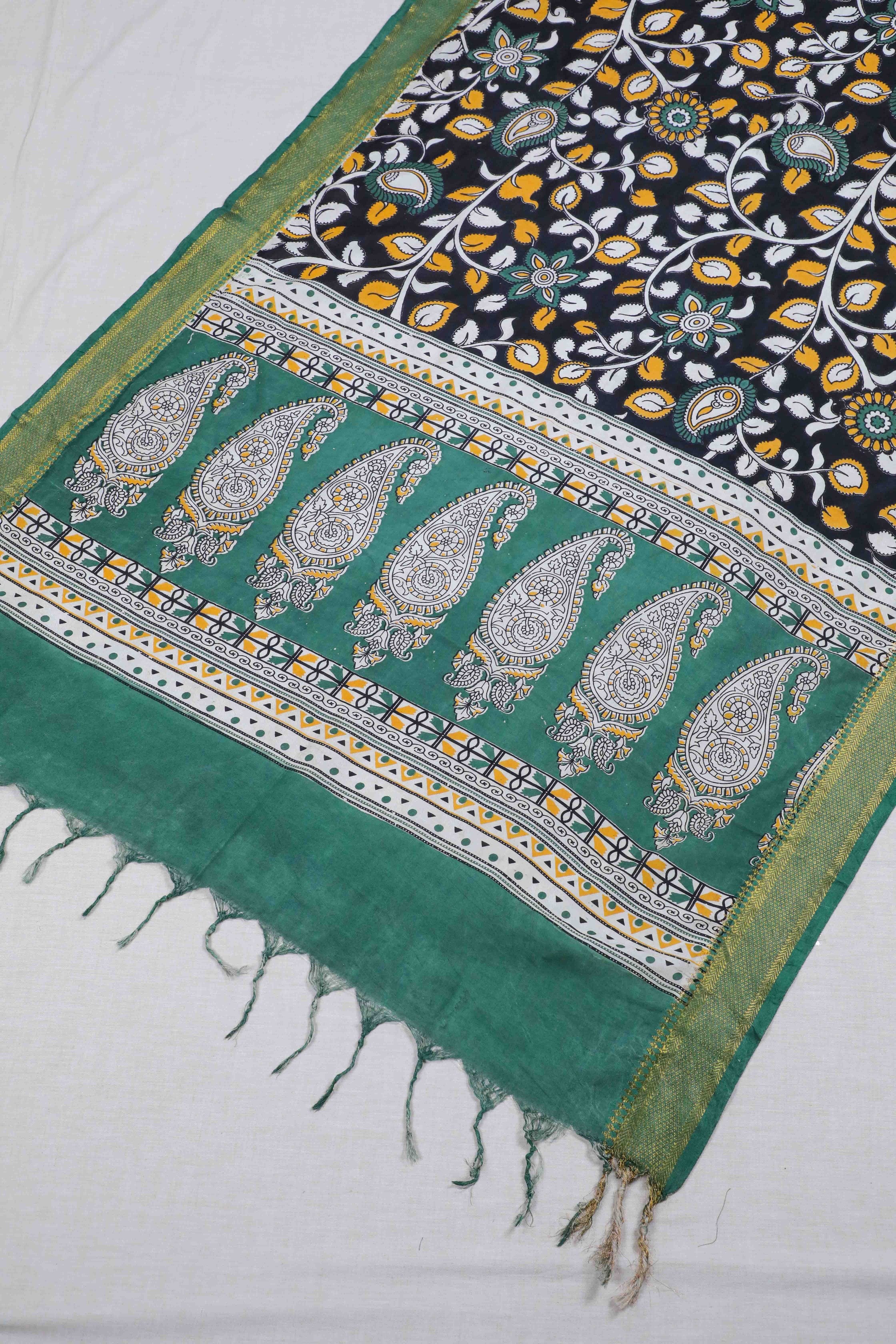 Green Kalamkari Mangalgiri Silk Dupatta