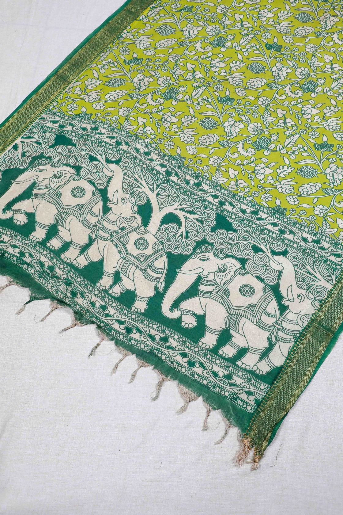 Green Kalamkari Mangalgiri Silk Dupatta