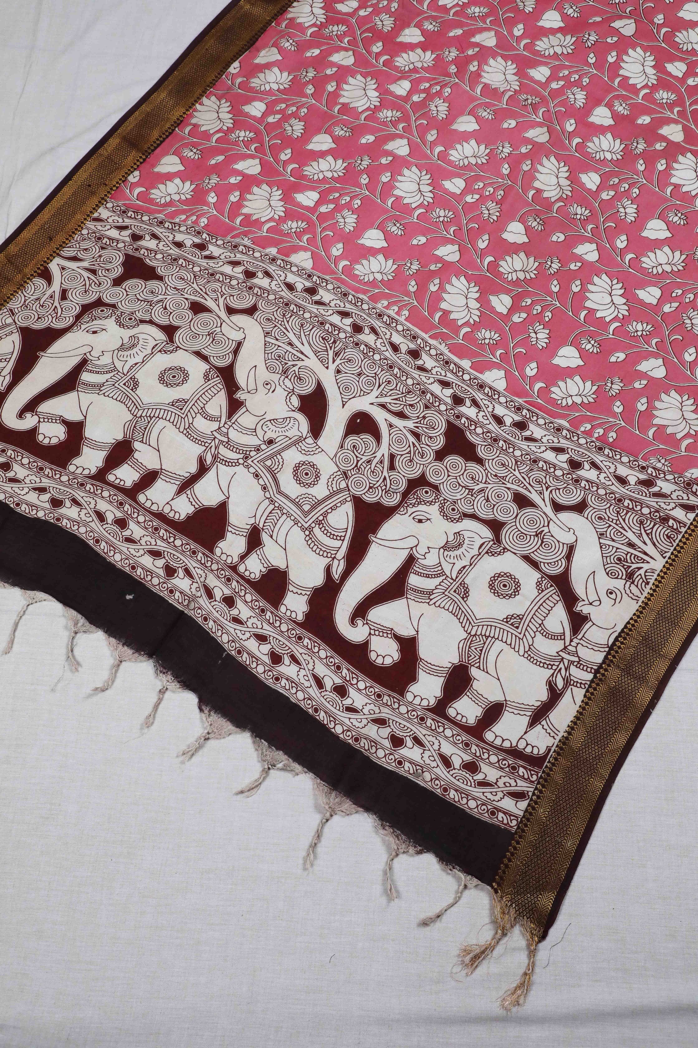 Pink Kalamkari Mangalgiri Silk Dupatta