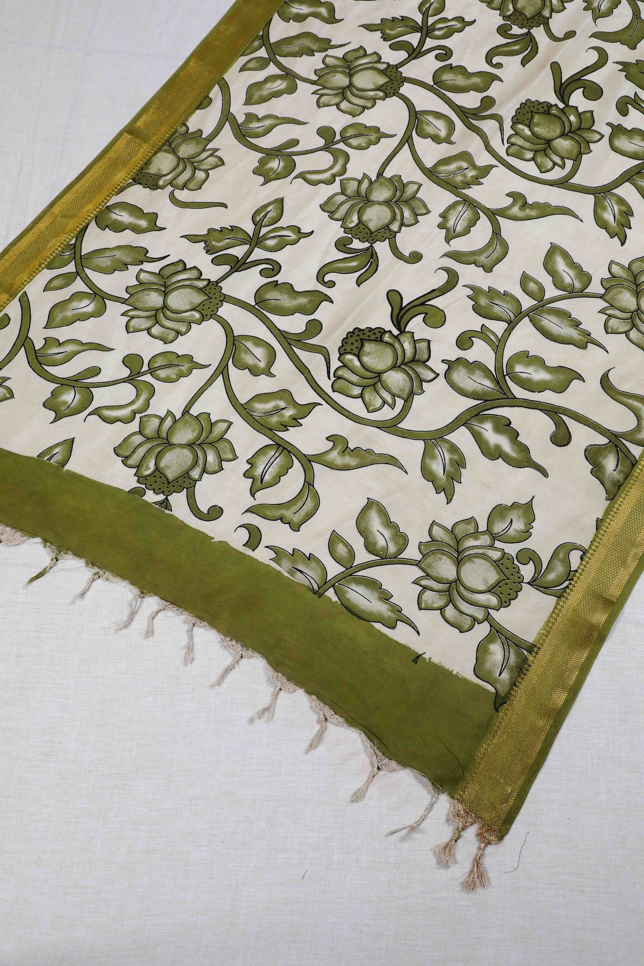 Mehandi Green Kalamkari Mangalgiri Silk Dupatta