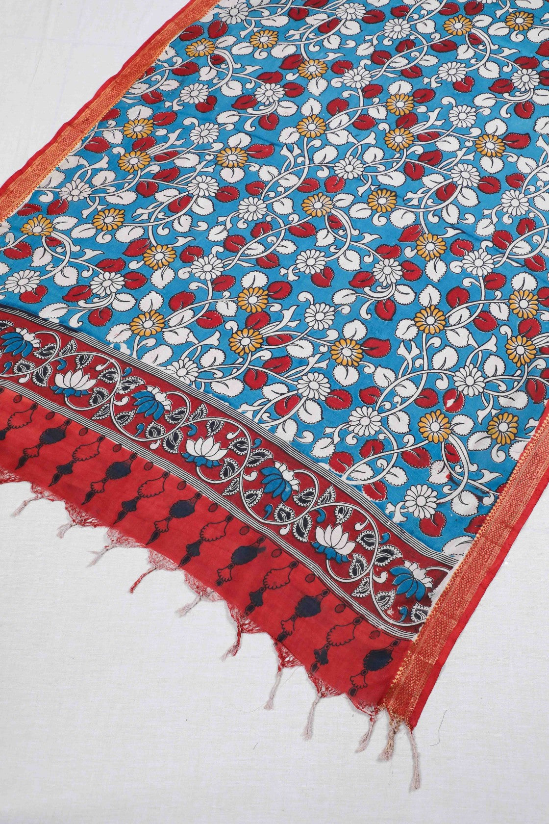 Blue Kalamkari Mangalgiri Silk Dupatta