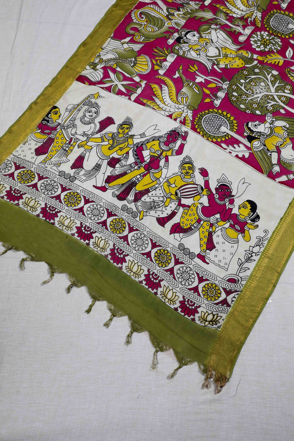 Pink Kalamkari Mangalgiri Silk Dupatta