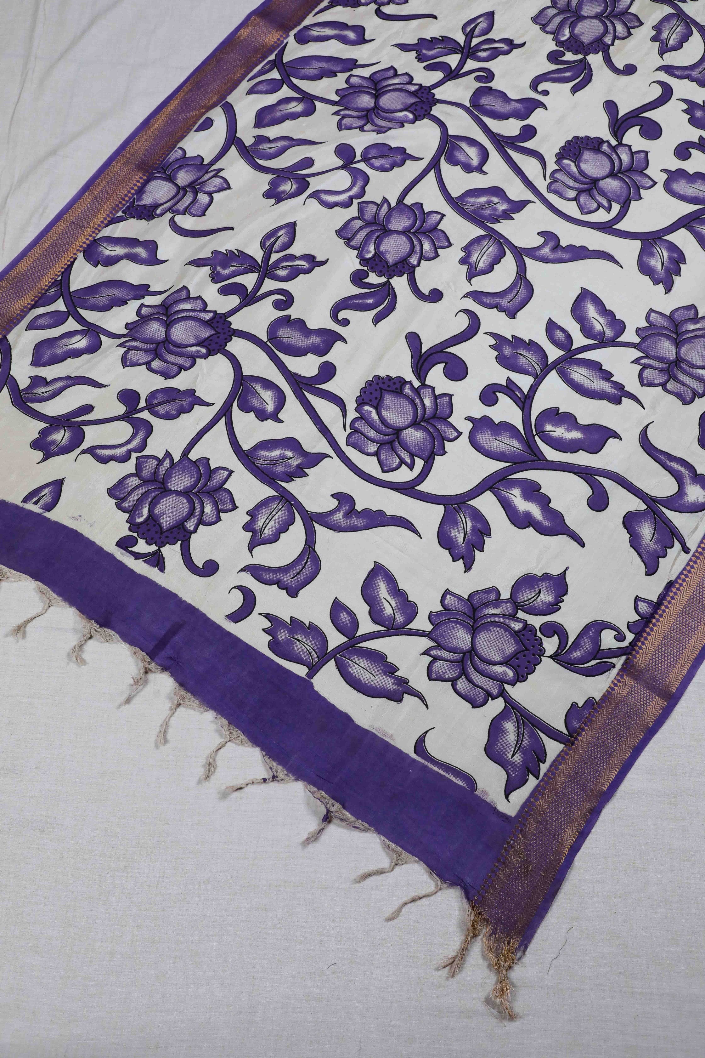 Purple Kalamkari Mangalgiri Silk Dupatta