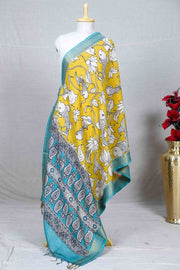 Yellow Kalamkari Mangalgiri Silk Dupatta