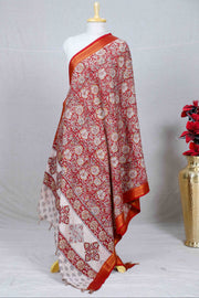 Red Block Print Kalamkari Silk Dupatta